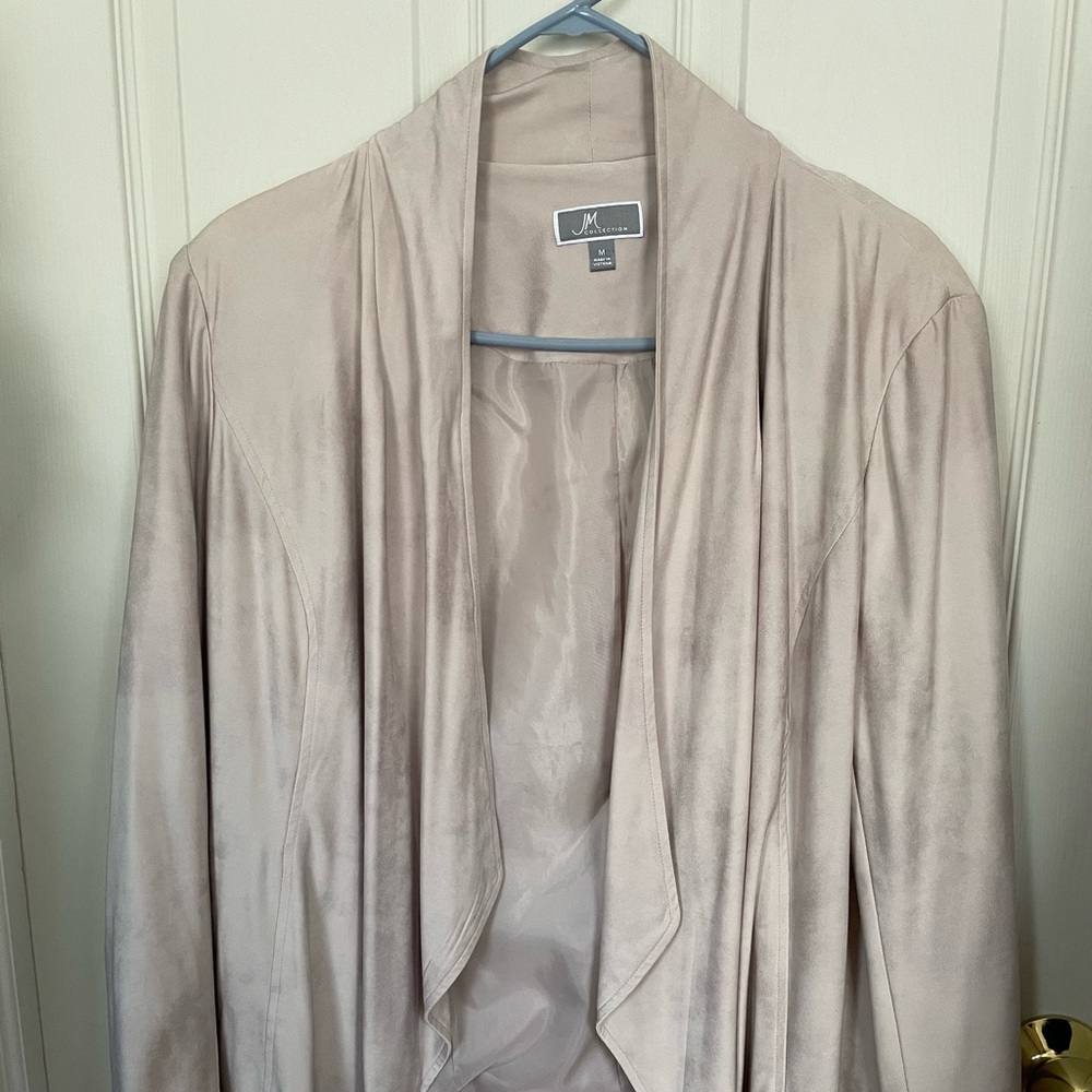 JM Collection Beige Faux Suede Cardigan, Size Medium